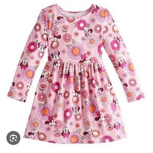 Girls' Disney Minnie Mouse Pink Floral Character Long Sleeve Casual Dress